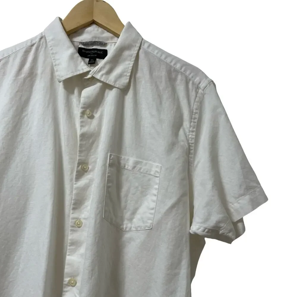 Banana Republic Mens Slim Linen Button Shirt Size XL White Coastal Preppy Travel